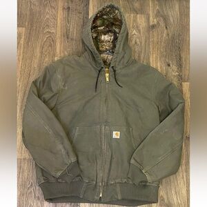 Mens Carhartt Realtree collab camo lining green Hooded Zip Workwear Jacket Sz L